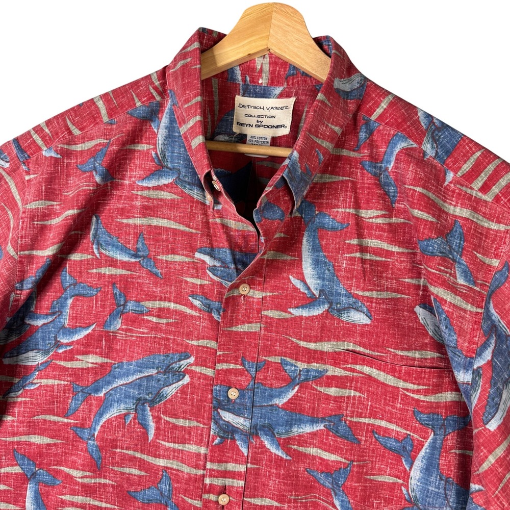 Reyn Spooner Dietrich Varez Humpback Whale Aloha Shirt Red XXL Hawaii Made